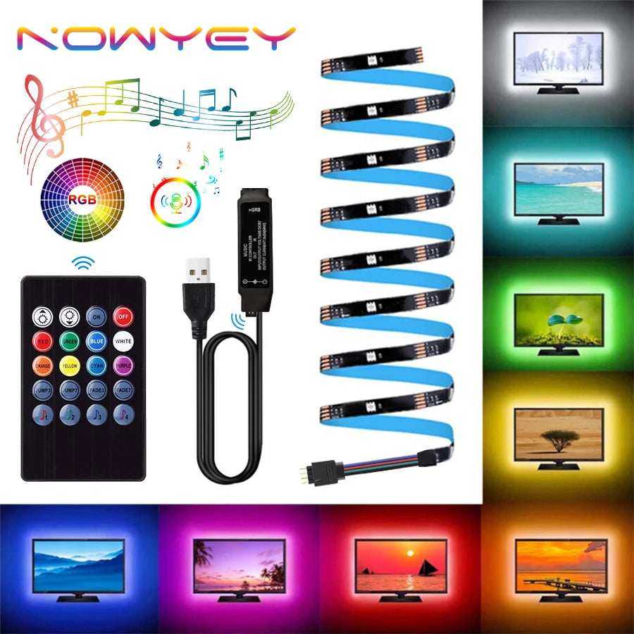 blue purple red orange yellow green white- tv led strip light-control-music-usb-collection