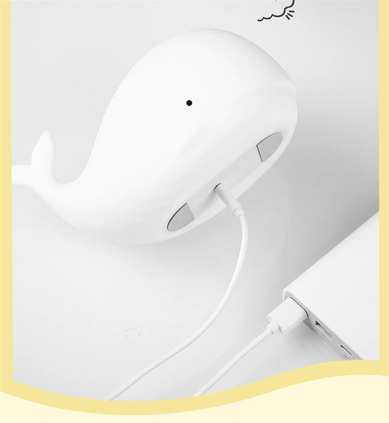 white- whale night light-usb-rechargeable-side under angle-led
