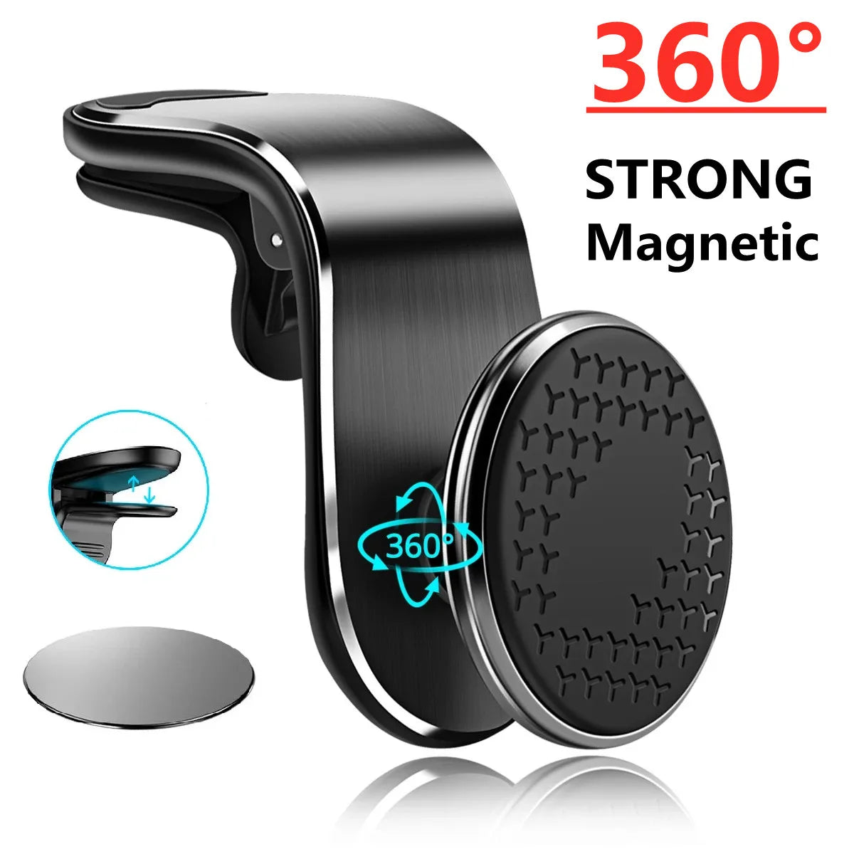 black-360 degree rotation- magnetic phone holder- side angle-clip