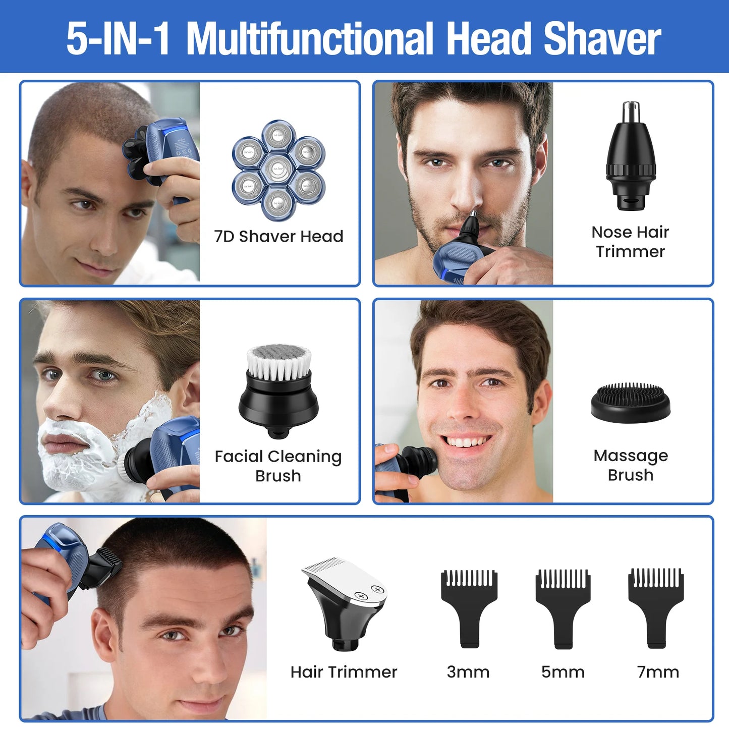 7D shaver head-massage brush-hair trimmer-facial cleaning brush-nose hair trimmer- 5 different pictures