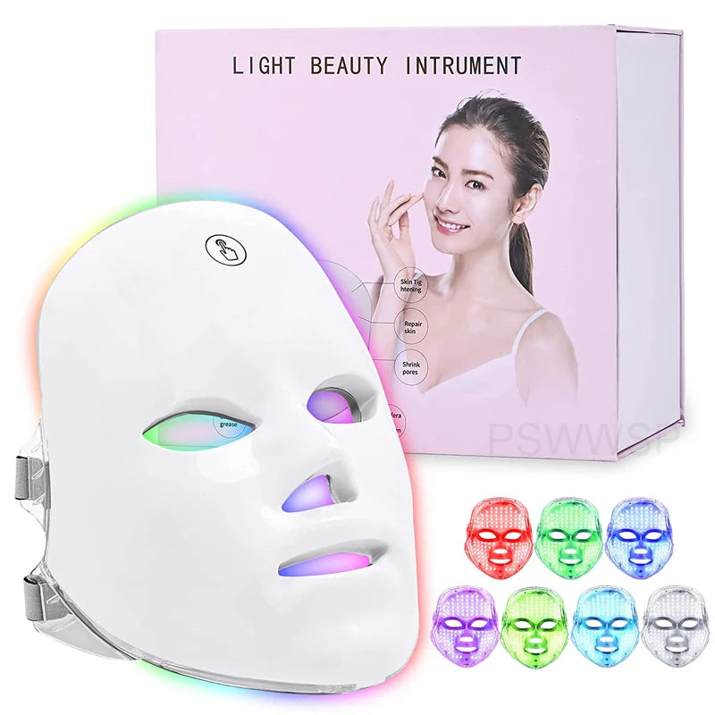 led face mask-red green blue purple blue- box- front angle