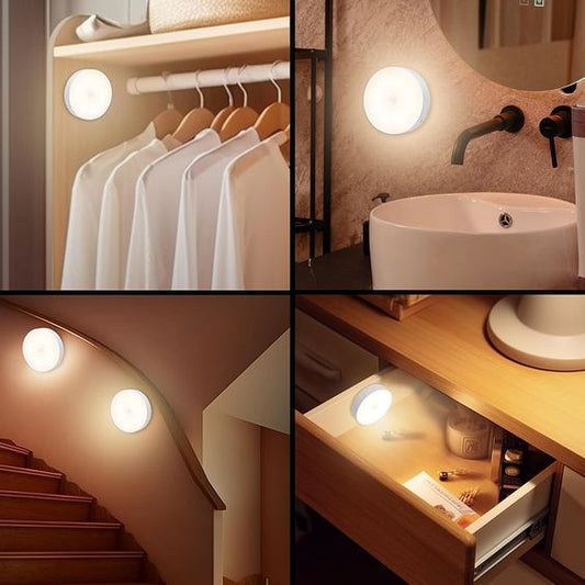 warm light-motion sensor light- collection of pictures- closet-stairs-bathroom-draw-led