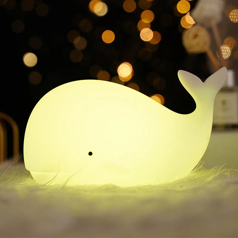 green- whale night light- led-side angle-carpet-glow