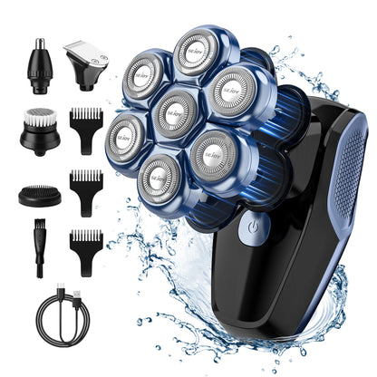 blue-front angle-electric shaver-USB wire-shaver heads-multifunctional