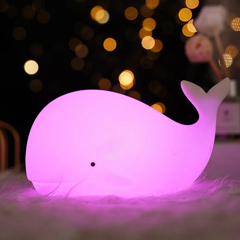 purple-whale night light-glow-led-side angle-carpet