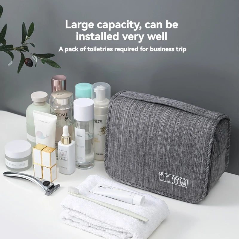 grey- toiletry bag- folded- sink- large capacity- skincare products