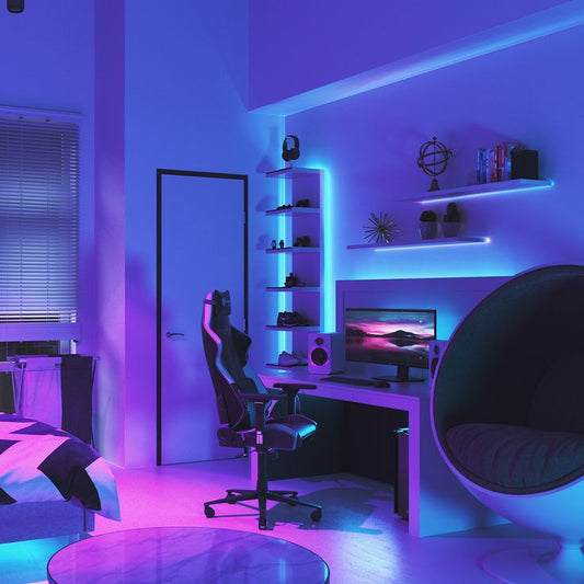 purple blue- tv led strip-bedroom-gaming- monitor-illuminating light